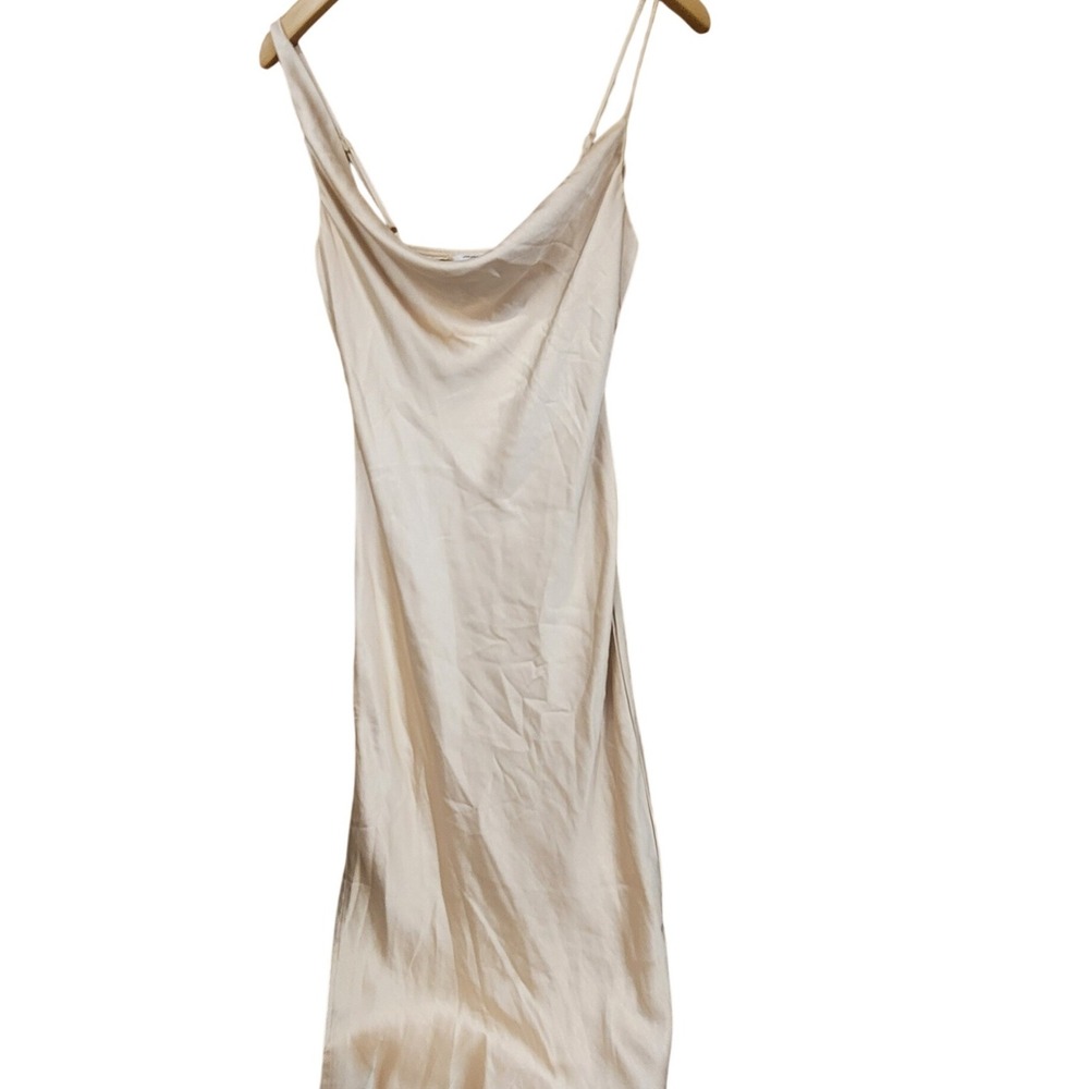 Princess Polly Champagne Satin Cowl Neck Maxi Slip Dress Side Slit Womens Size 2